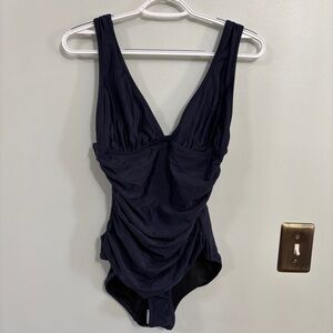 J. Crew Navy Blue Ruched Femme One Piece Swimsuit size 8